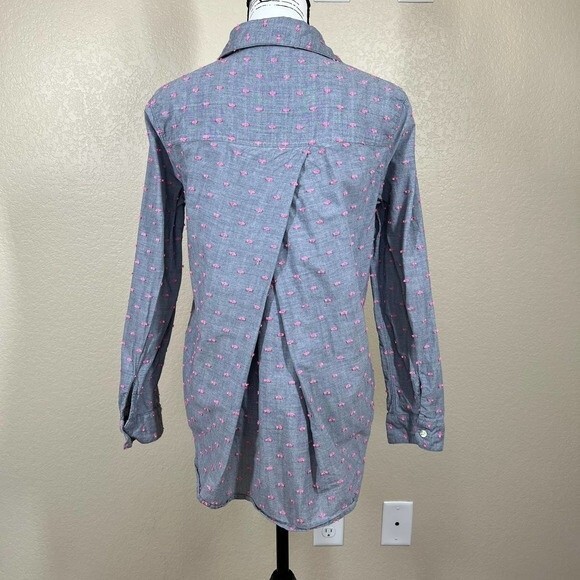 Splendid top women gray with pink swiss dot long sleeve tunic shirt size S - Picture 14 of 16